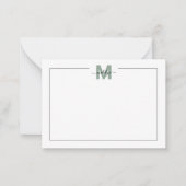Salie Groene Script Minimalistische Monogram Notitiekaartje (Voorkant)