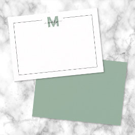 Salie Groene Script Minimalistische Monogram Notitiekaartje