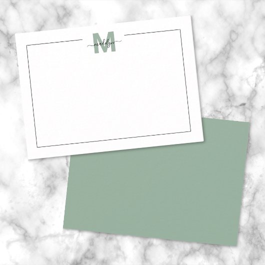 Salie Groene Script Minimalistische Monogram Notitiekaartje