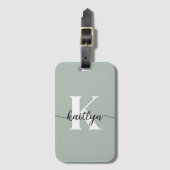 Salie Groene Script Monogram Bagagelabel (Voorkant (verticaal))
