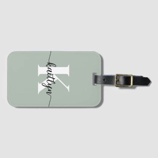 Salie Groene Script Monogram Bagagelabel (Voorkant (horizontaal))