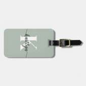 Salie Groene Script Monogram Bagagelabel (Voorkant horizontaal)