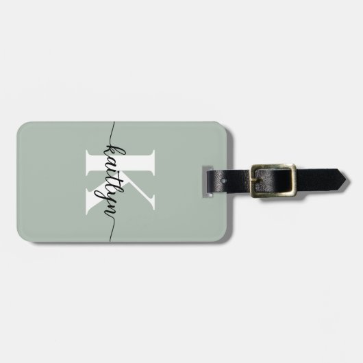 Salie Groene Script Monogram Bagagelabel (Voorkant horizontaal)