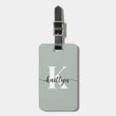 Salie Groene Script Monogram Bagagelabel (Voorkant verticaal)