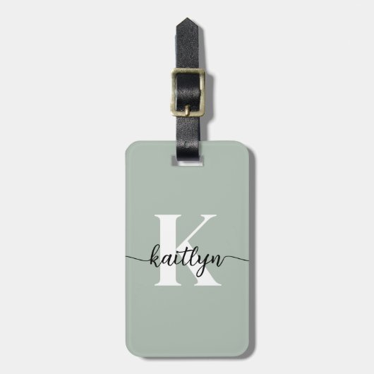 Salie Groene Script Monogram Bagagelabel (Voorkant verticaal)