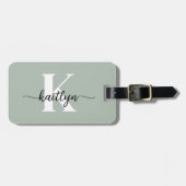 Salie Groene Script Monogram Bagagelabel (Voorkant horizontaal)