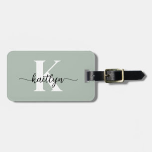 Salie Groene Script Monogram Bagagelabel