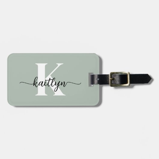Salie Groene Script Monogram Bagagelabel (Voorkant horizontaal)