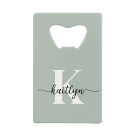 Salie Groene Script Monogram Creditkaart Flessenopener