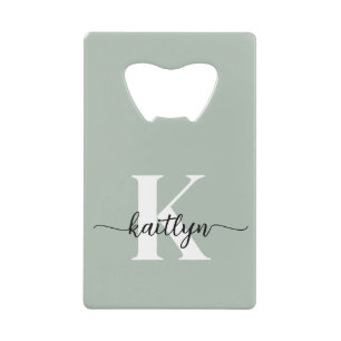 Salie Groene Script Monogram Creditkaart Flessenopener