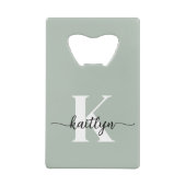 Salie Groene Script Monogram Creditkaart Flessenopener (Achterkant)