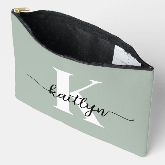 Salie Groene Script Monogram Etui (Open)