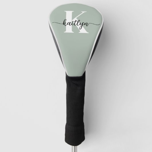 Salie Groene Script Monogram Golfheadcover (Voorkant)