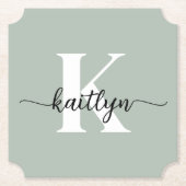 Salie Groene Script Monogram Kartonnen Onderzetters (Voorkant)