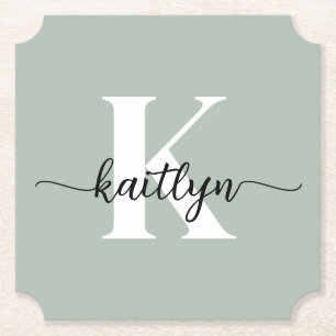 Salie Groene Script Monogram Kartonnen Onderzetters