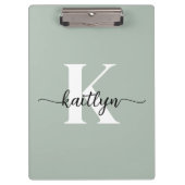 Salie Groene Script Monogram Klembord (Voorkant)