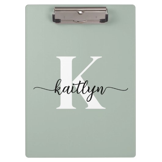 Salie Groene Script Monogram Klembord (Voorkant)