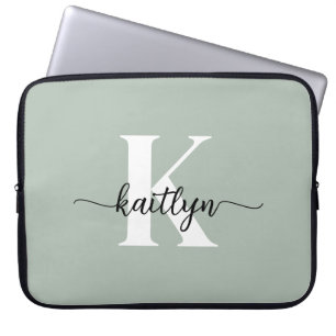 Salie Groene Script Monogram Laptop Sleeve