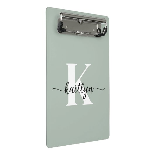 Salie Groene Script Monogram Mini Klembord (Schuin)