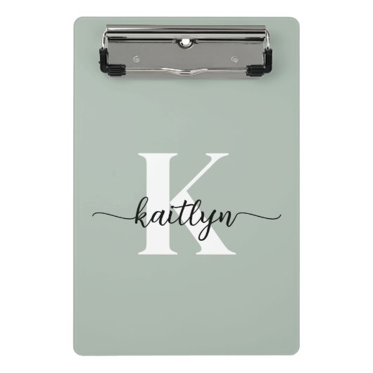 Salie Groene Script Monogram Mini Klembord (Voorkant)