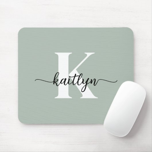 Salie Groene Script Monogram Muismat (Met muis)