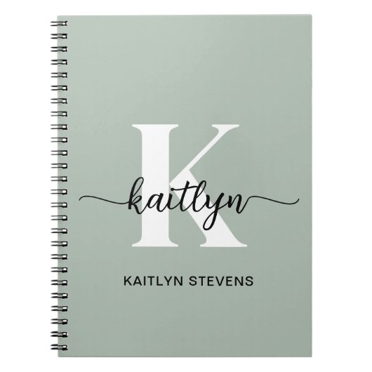 Salie Groene Script Monogram Notitieboek (Voorkant)