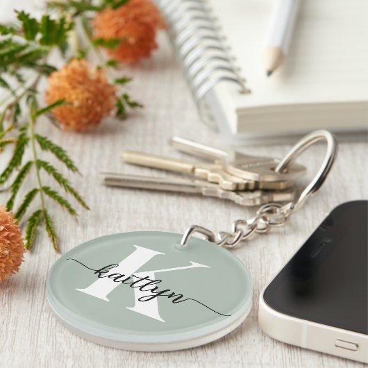 Salie Groene Script Monogram Sleutelhanger (Voorkant Rechts)