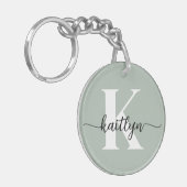 Salie Groene Script Monogram Sleutelhanger (Voorkant Links)