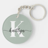 Salie Groene Script Monogram Sleutelhanger (Achterkant)