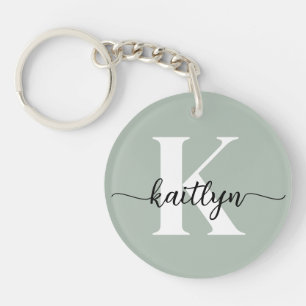 Salie Groene Script Monogram Sleutelhanger