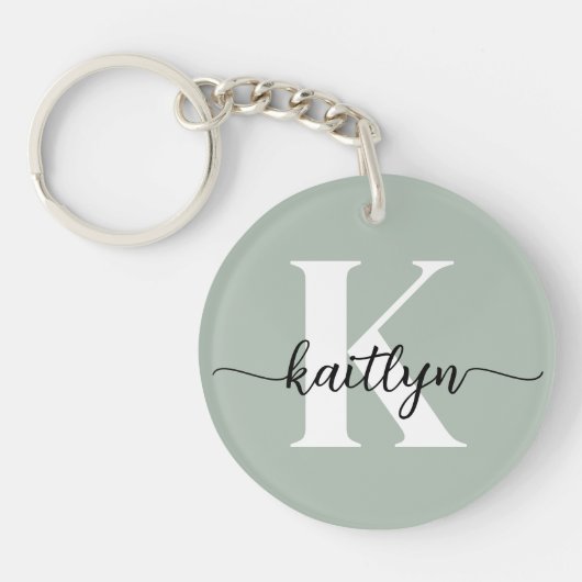 Salie Groene Script Monogram Sleutelhanger (Voorkant)