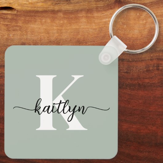 Salie Groene Script Monogram Sleutelhanger (Achterkant)