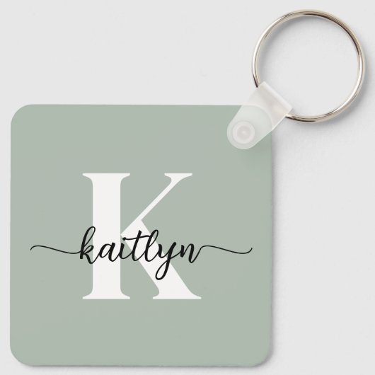 Salie Groene Script Monogram Sleutelhanger (Achterkant)