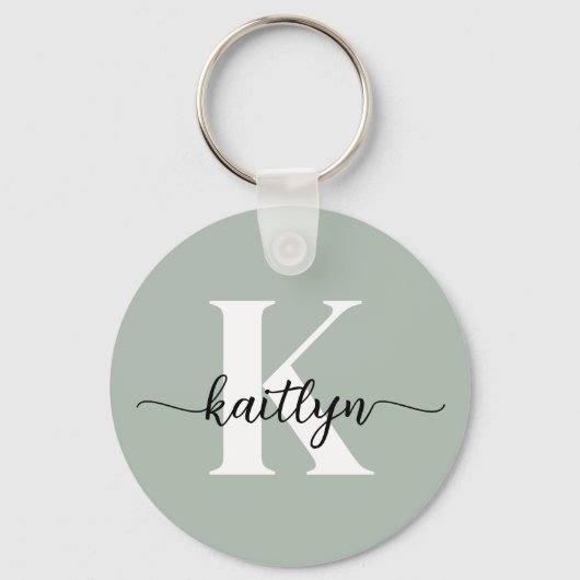 Salie Groene Script Monogram Sleutelhanger (Voorkant)