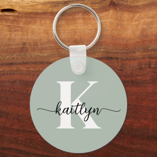 Salie Groene Script Monogram Sleutelhanger (Voorkant)