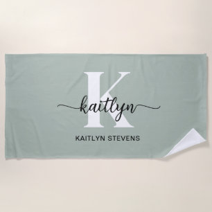 Salie Groene Script Monogram Strandlaken
