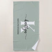 Salie Groene Script Monogram Strandlaken (Voorkant)