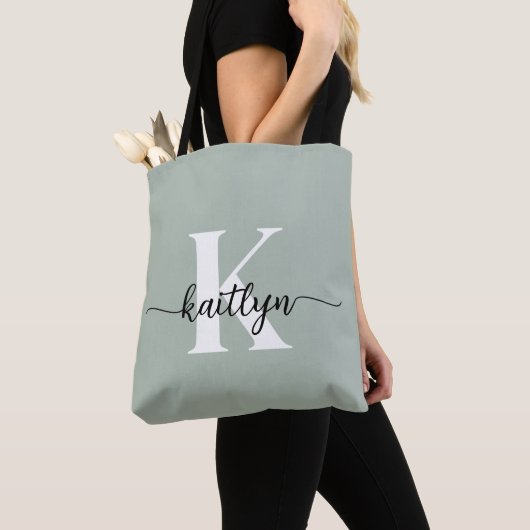 Salie Groene Script Monogram Tote Bag (Dichtbij)