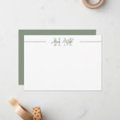 Salie Groene Script Naam Monogram Notitiekaartje (Voorkant / Achterkant in situ)