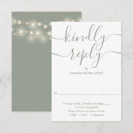 Salie Groene Script Snaar Lichtjes Bruiloft RSVP Kaartje