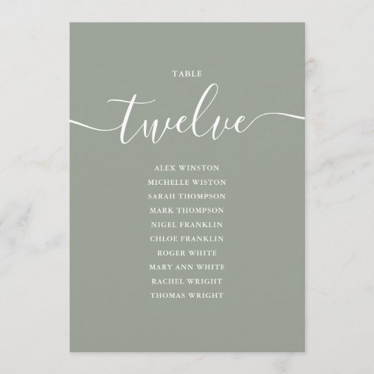 Salie Groene Script Tafelnummer 12 Zitplaatsenkaar (Voorkant)