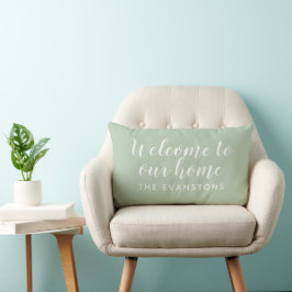 Salie Groene Script Welkom in Ons Thuis Kussen