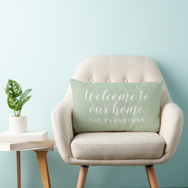 Salie Groene Script Welkom in Ons Thuis Kussen (Stoel)
