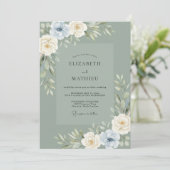 Salie Groene Serene Loverblad Bruiloft Kaart (Staand voorkant)