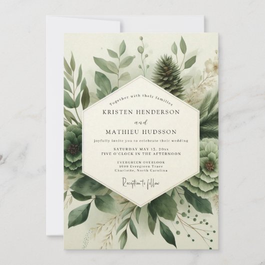 Salie Groene Serene Succulente Bruiloft Kaart (Voorkant)