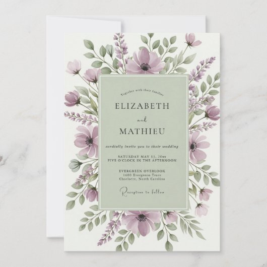 Salie Groene Serene Wilde Bloemen Bruiloft Kaart (Voorkant)