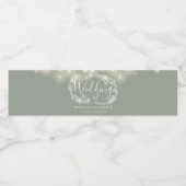 Salie Groene Slingerlichten Bloemen Bruiloft Waterfles Etiket (Enkel label)