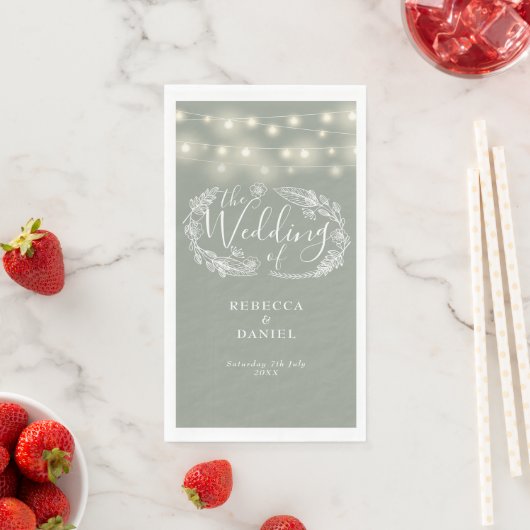 Salie Groene Slingerlichten Bloemige Bruiloft Servet (Insitu)