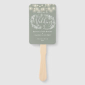 Salie Groene Slingerlichten Huwelijksprogramma Handwaaier (Voorkant)