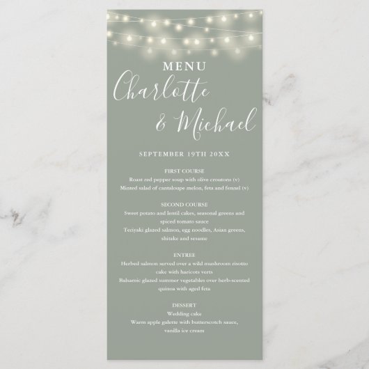 Salie Groene Slingerlichten Signature Trouwmenu Menu (Voorkant)